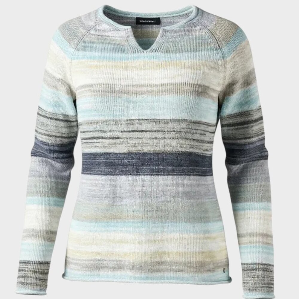 Eddie Bauer Pullover Sweater Womens XS Blue Striped Wide Neck Coastal Chic
